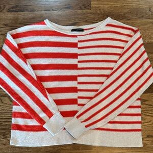 Banana Republic Red/Orange and White Striped Crewneck Sweater